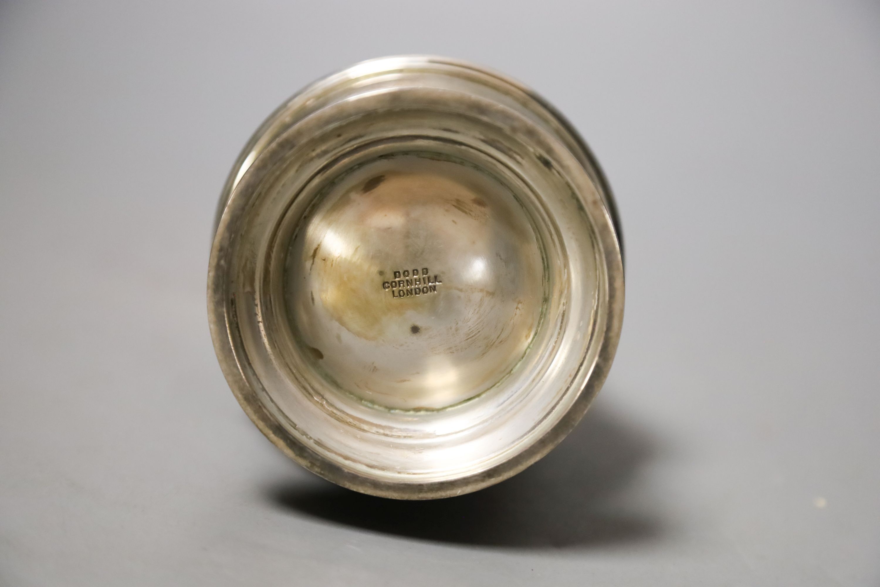 A George VI silver baluster sugar caster, London, 1937, 15.4cm, 8oz.
